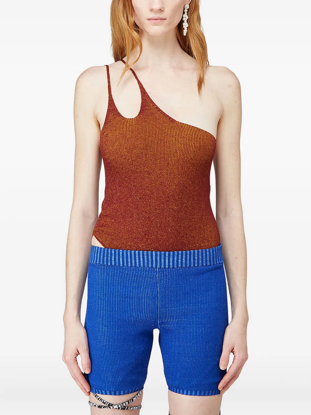 Isa Boulder One-shoulder Ribbed Tank Top In Brown
