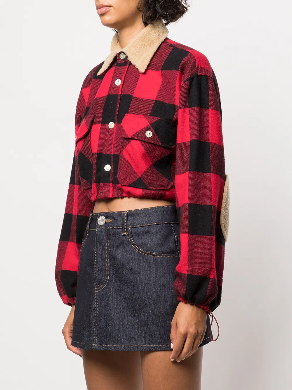 Romeo Hunte Lucy Flannel Cropped Jacket In Red