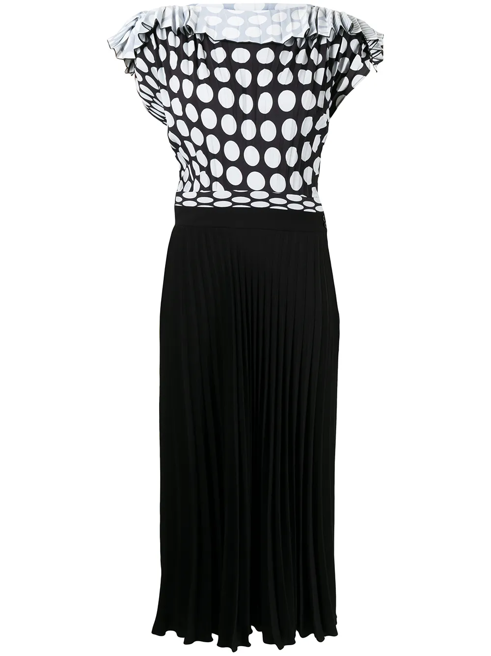 Mm6 Maison Margiela Pleated Polka-dot Crepe De Chine Midi Dress In Black
