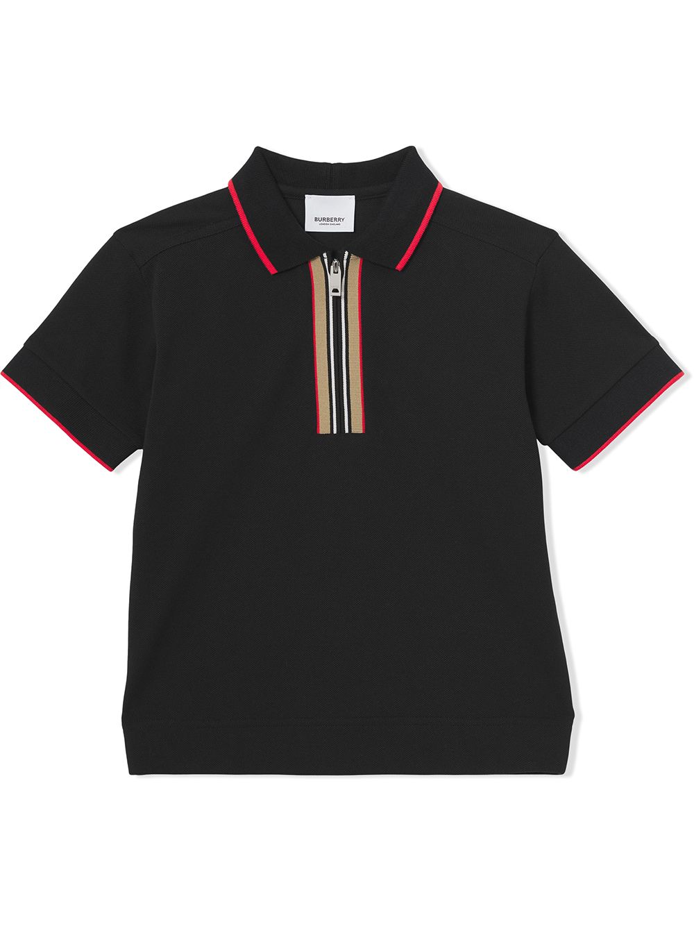 Burberry Icon Stripe Detail Zip-front Polo Shirt In Schwarz