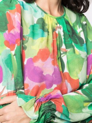 abstract-print ruched-detail blouse展示图