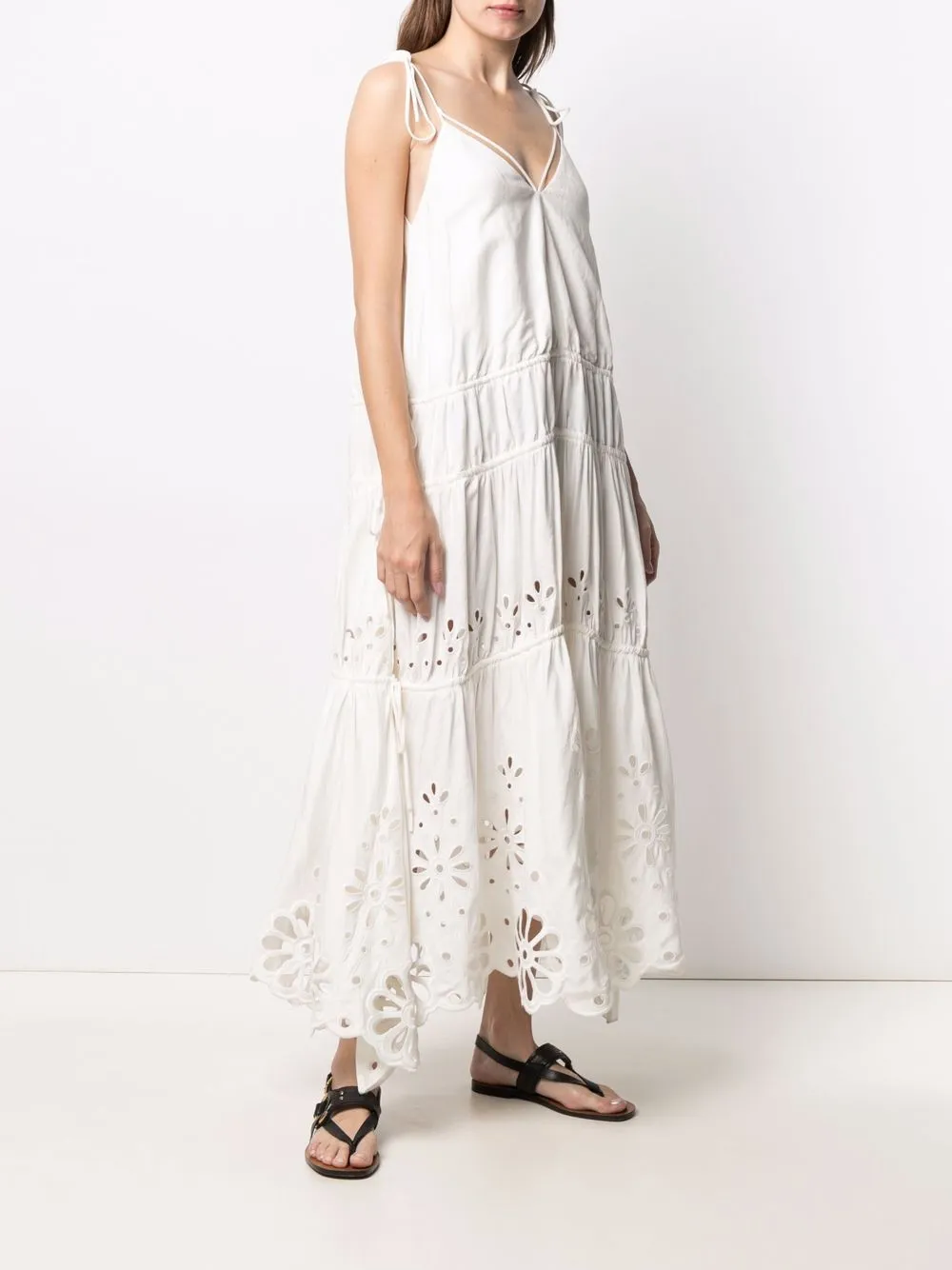 SIMKHAI Juna gelaagde broderie anglaise jurk Wit