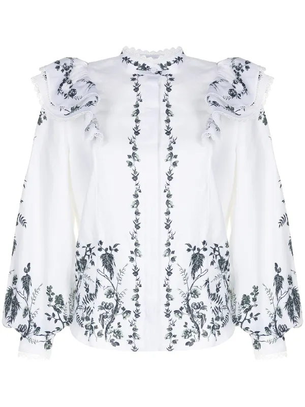 Erdem fern ruffled lace-trim blouse 
