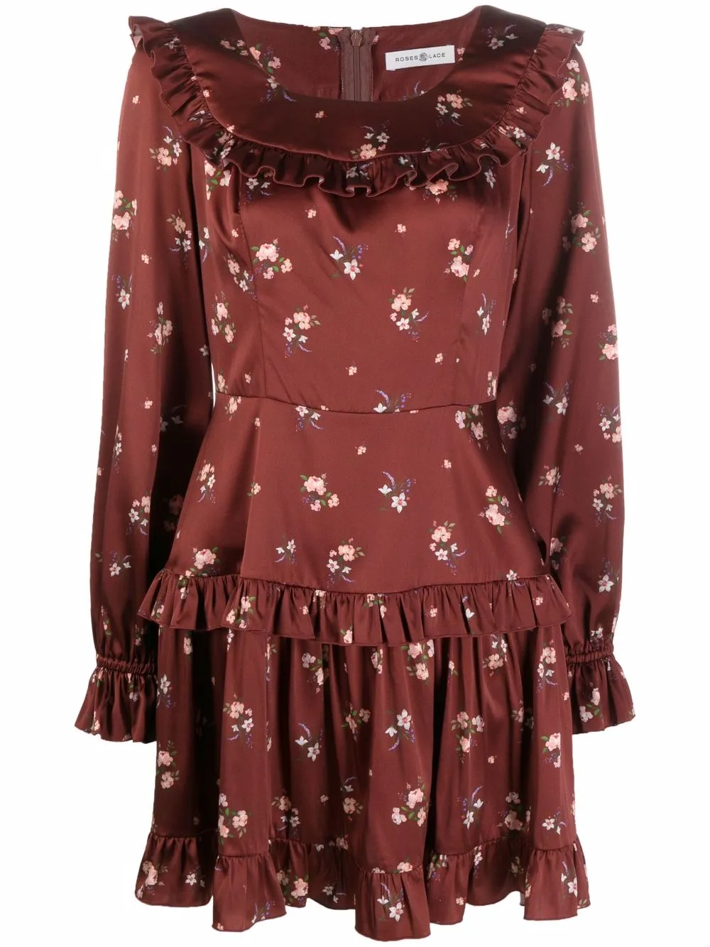 Roses & Lace vestido de seda con estampado floral - Marrón
