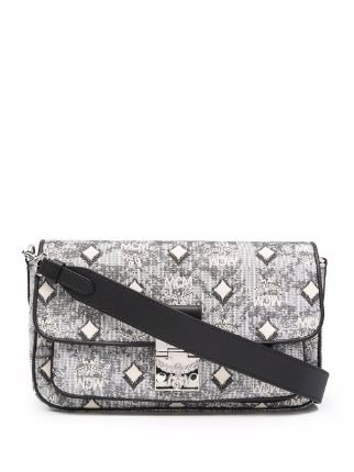 MCM Gray and Black Jacquard Canvas and Leather Shoulder/ Crossbody