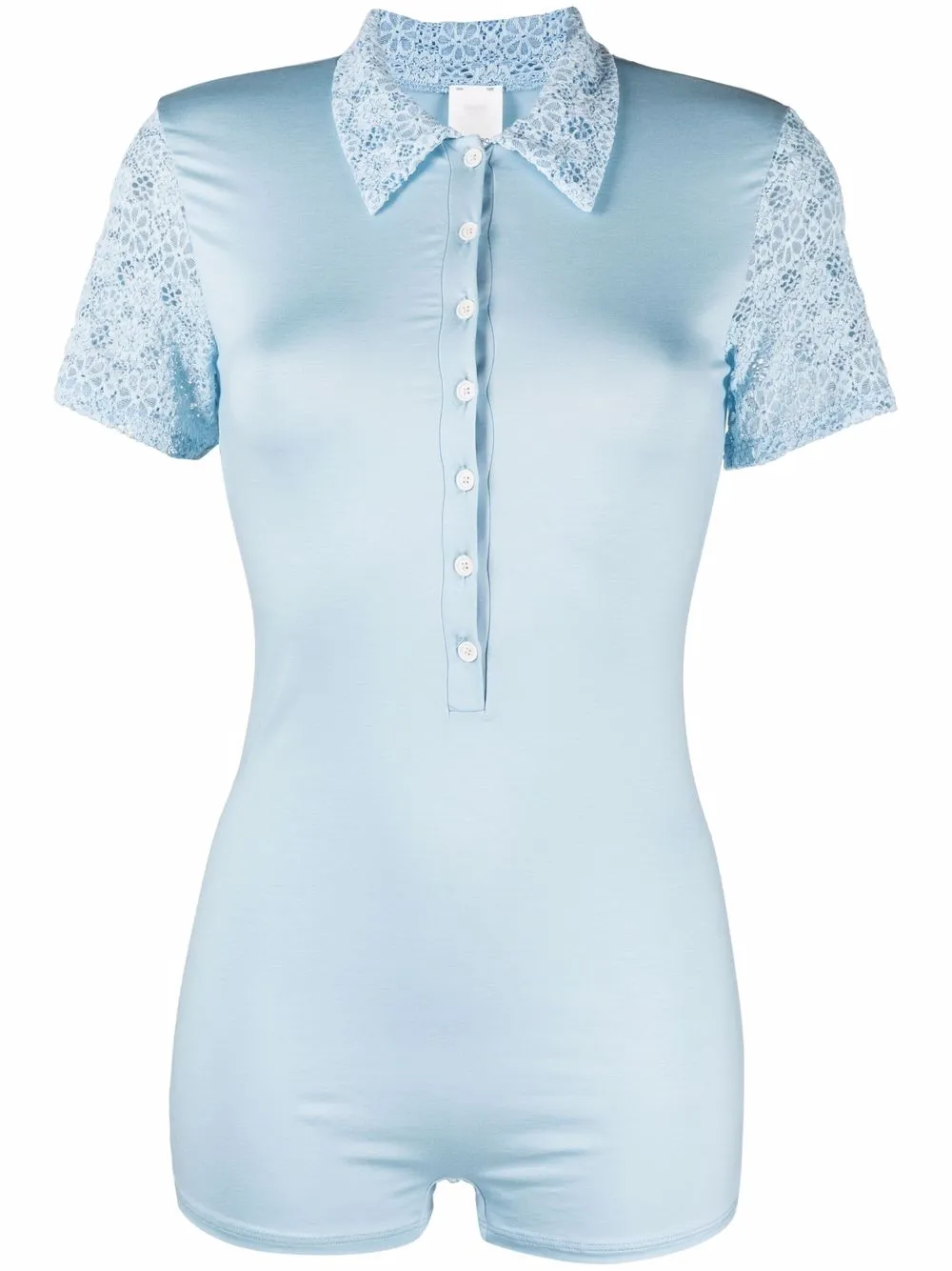 Viktor & Rolf Floral-lace Short-sleeved Body In Blue