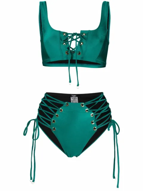 Noire Swimwear lattice-strap metallic bikini set