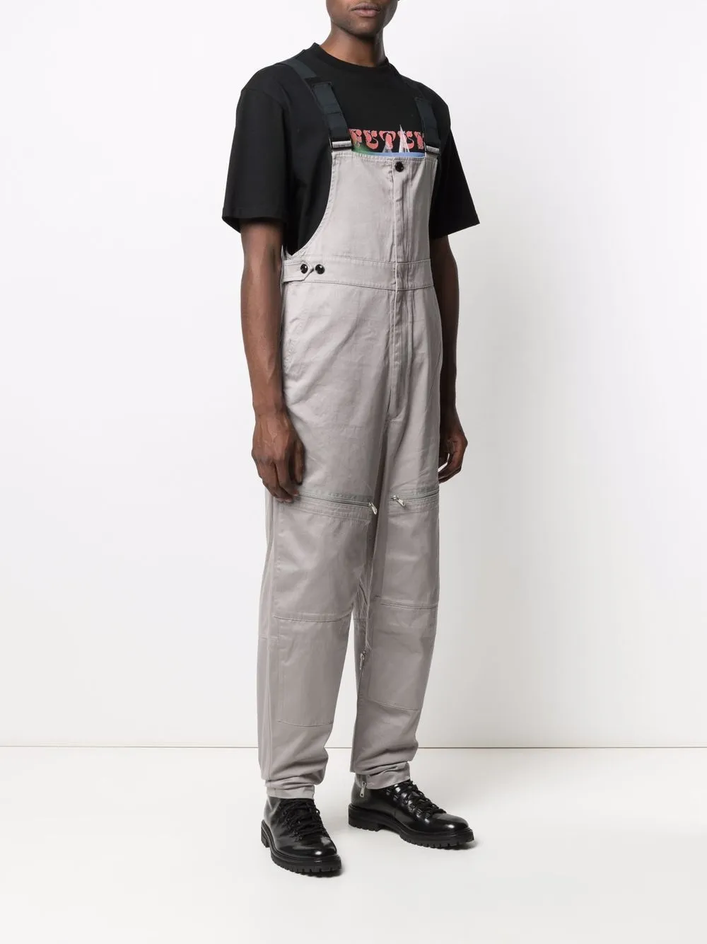 Diesel Jumpsuit met opgestikte zak en groen label Grijs