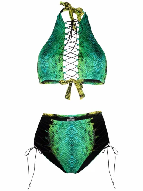 Noire Swimwear snakeskin-print lattice-strap bikini set