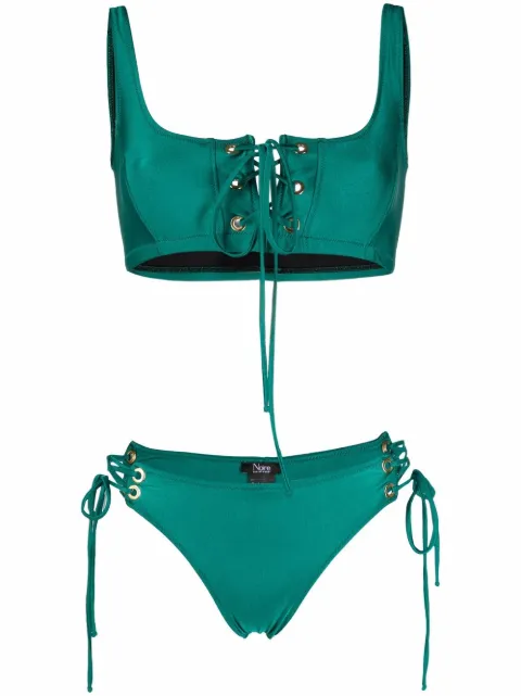 Noire Swimwear conjunto de bikini metalizado con detalles de agujetas