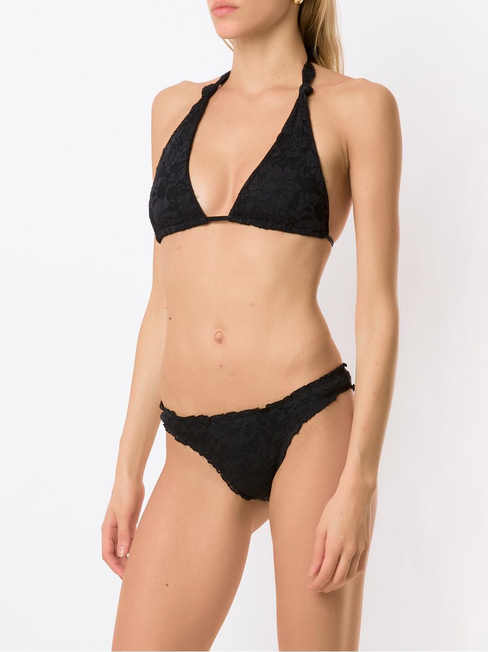 Shop Amir Slama Textured Triangle Bikini Set In Schwarz