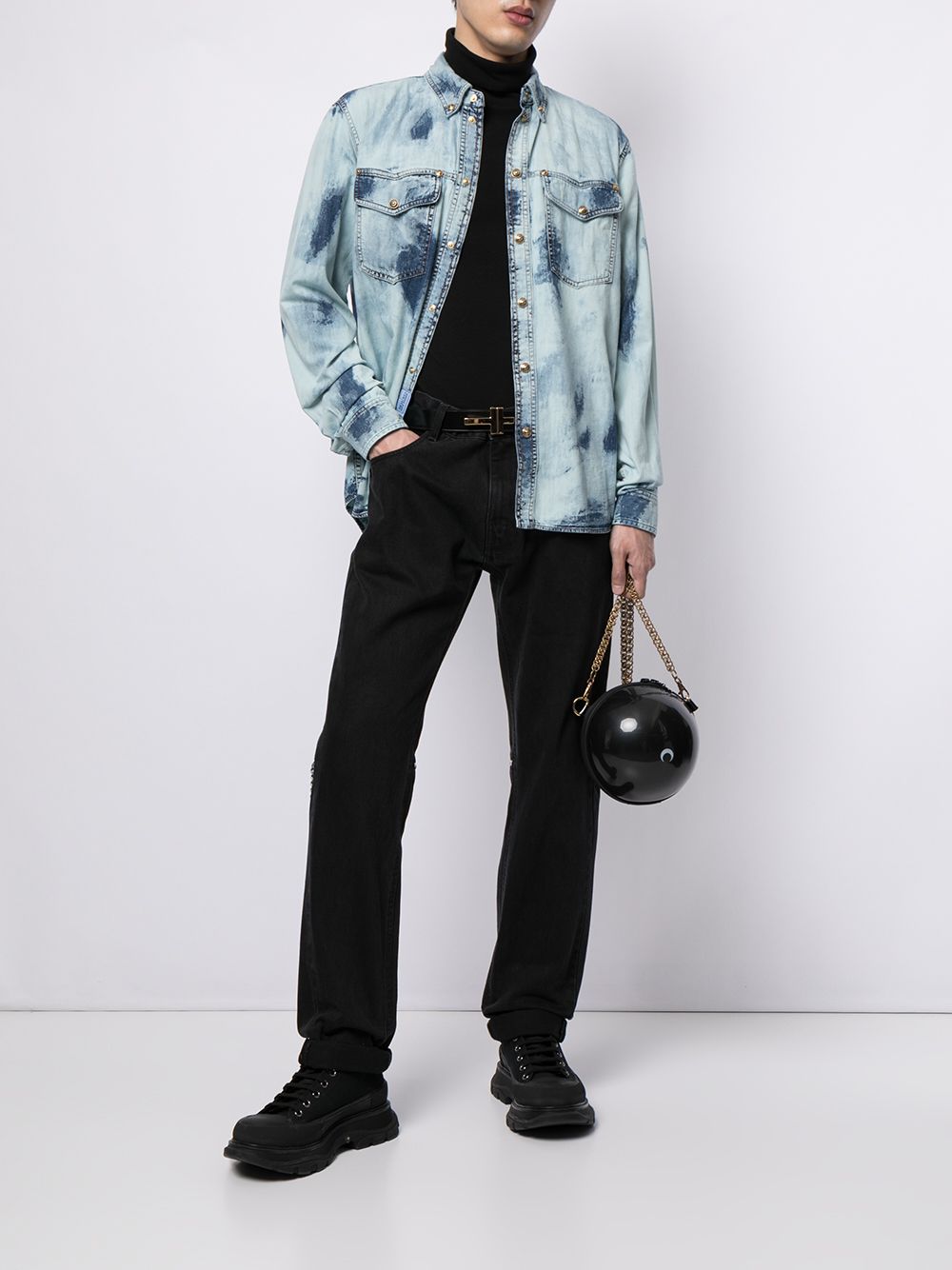 Shop Versace Jeans Couture Tie-dye Print Denim Shirt In Blue