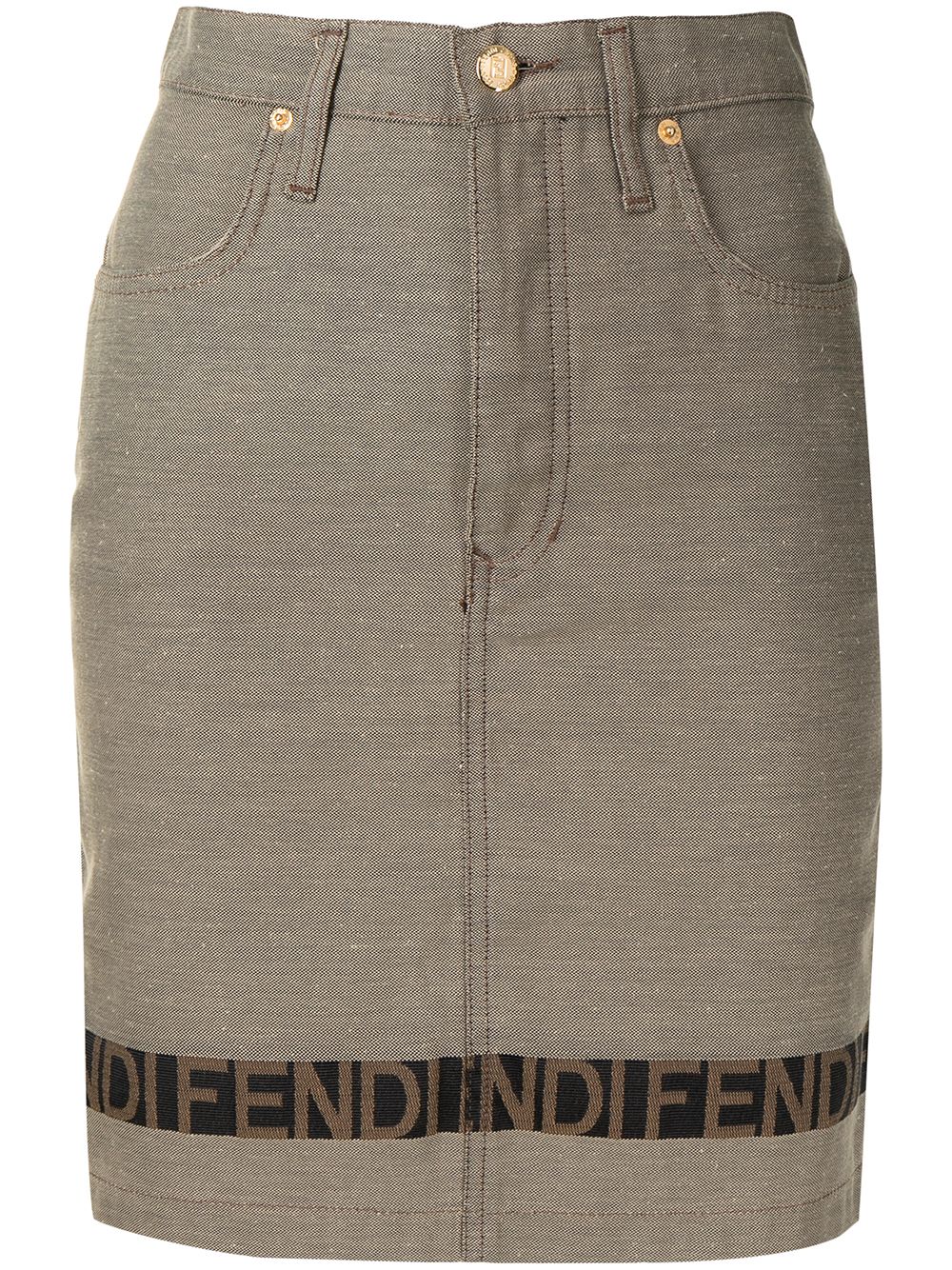 Pre-owned Fendi Logo-print Band Fitted Skirt In Brown