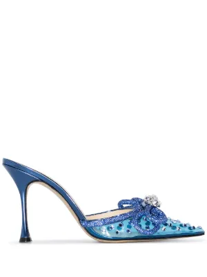 MACH & MACH Double Bow 100mm crystal-embellished mules