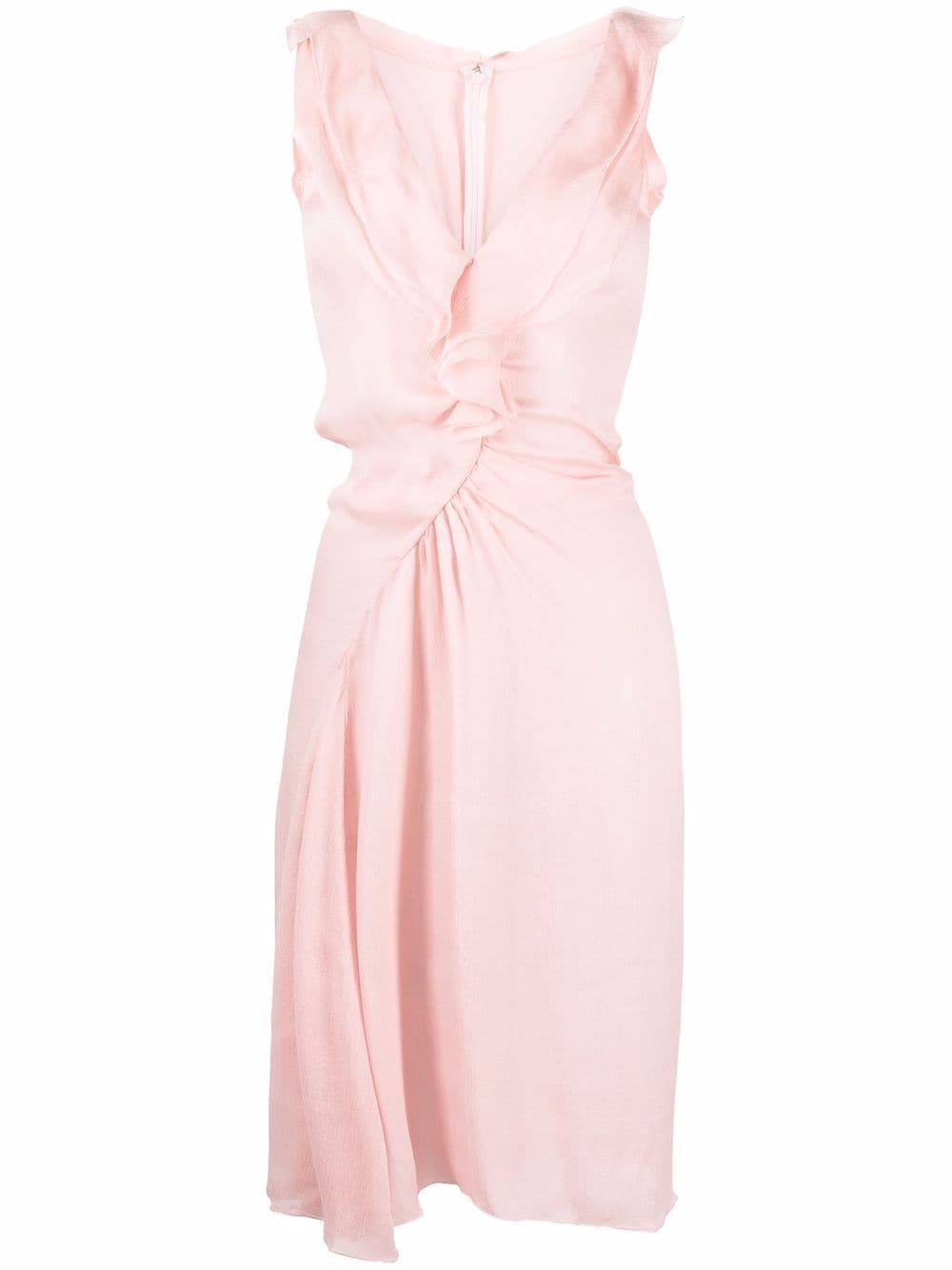 Pre-owned Prada Ruffle-detail Silk Dress In Pink