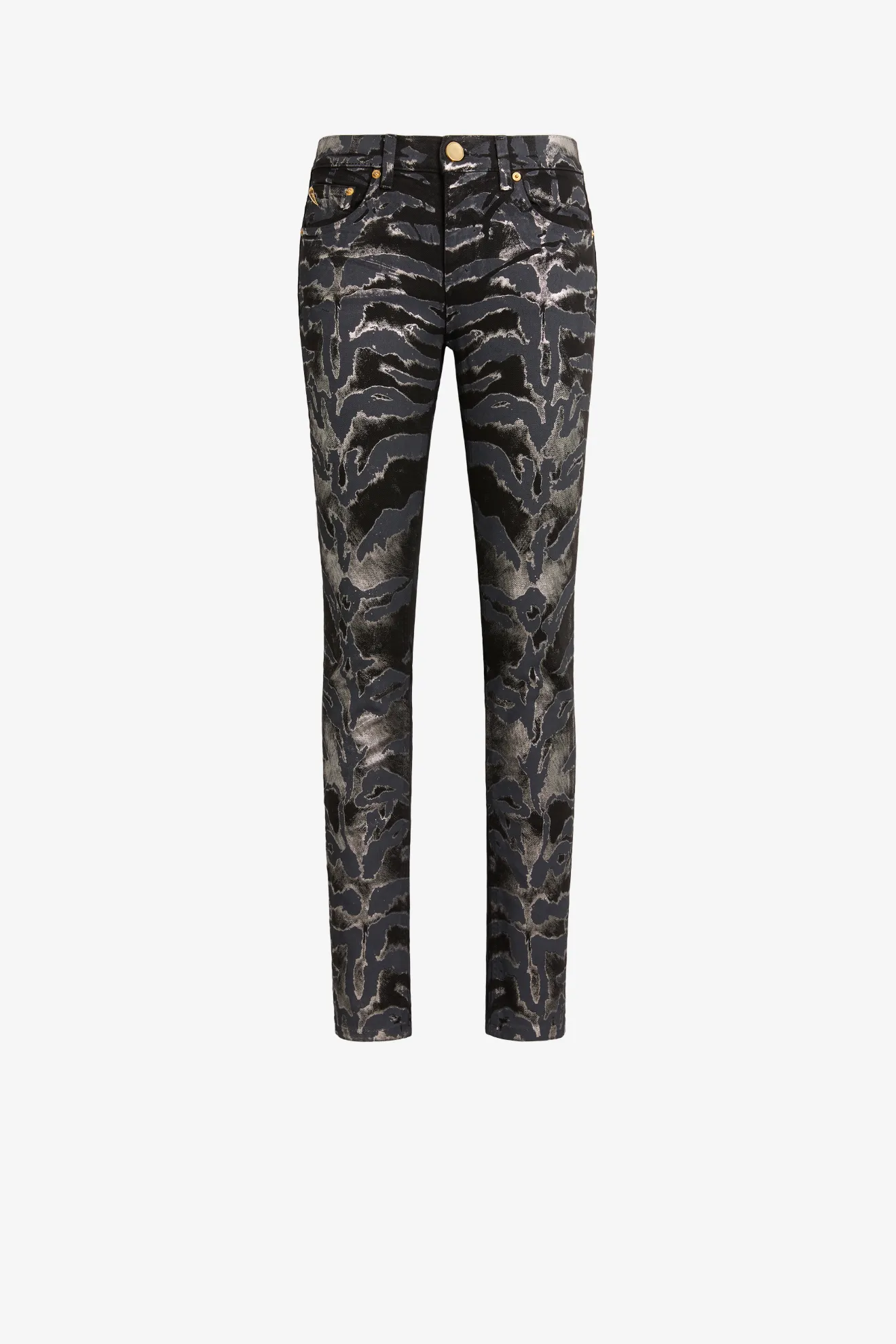 Metallic Tiger-Print Straight-Leg Jeans 