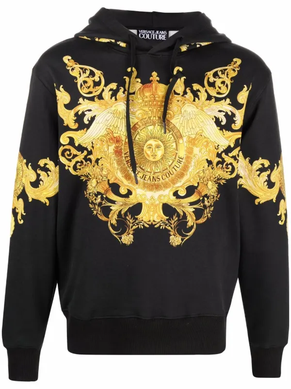 gold hibiscus print hoodie