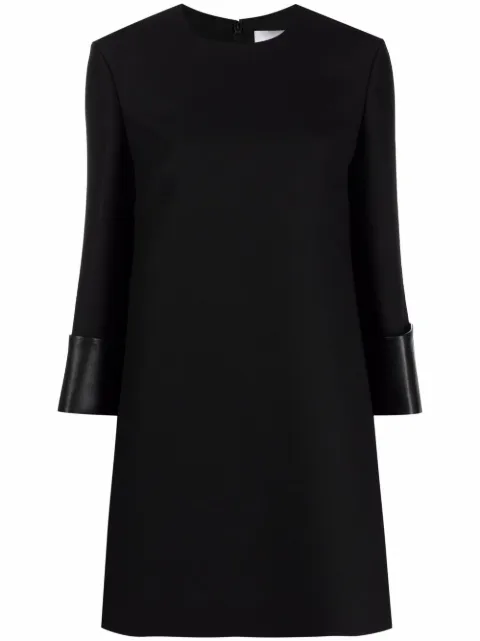 Valentino Garavani leather-trim virgin wool-blend dress