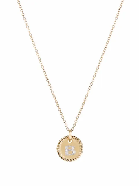 David Yurman 18kt yellow gold B Initial Charm diamond necklace