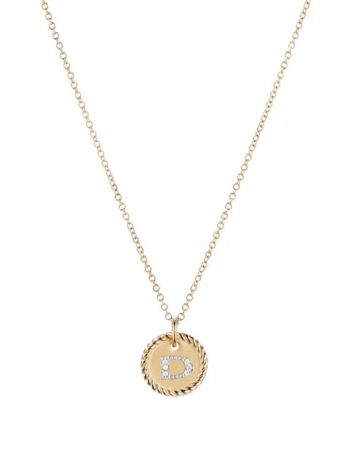 David Yurman 18kt yellow gold D Initial Charm diamond necklace