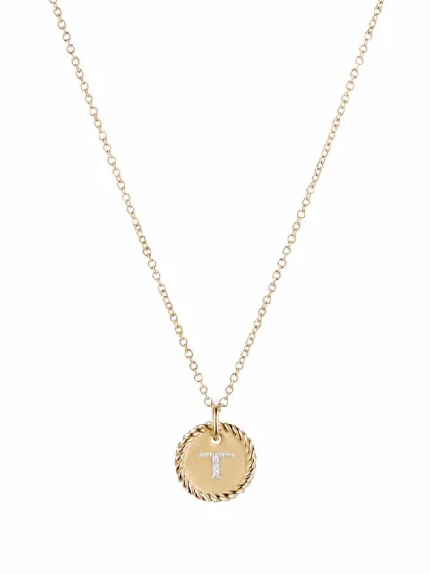David Yurman 18kt yellow gold T Initial Charm diamond necklace