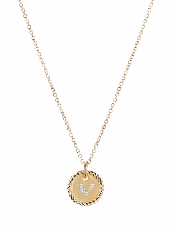 David Yurman 18kt Yellow Gold V Initial Charm Diamond Necklace