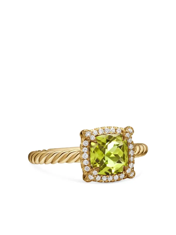 David Yurman 18kt Yellow Gold Petite Chatelaine Peridot and Diamond Ring (7mm)