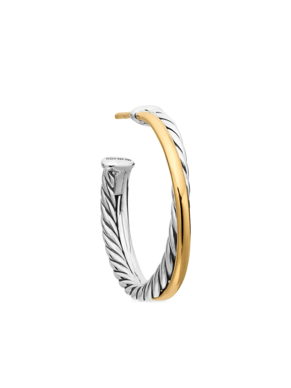 18kt Yellow Gold And Sterling Silver Crossover Hoop Earrings (26.5mm)