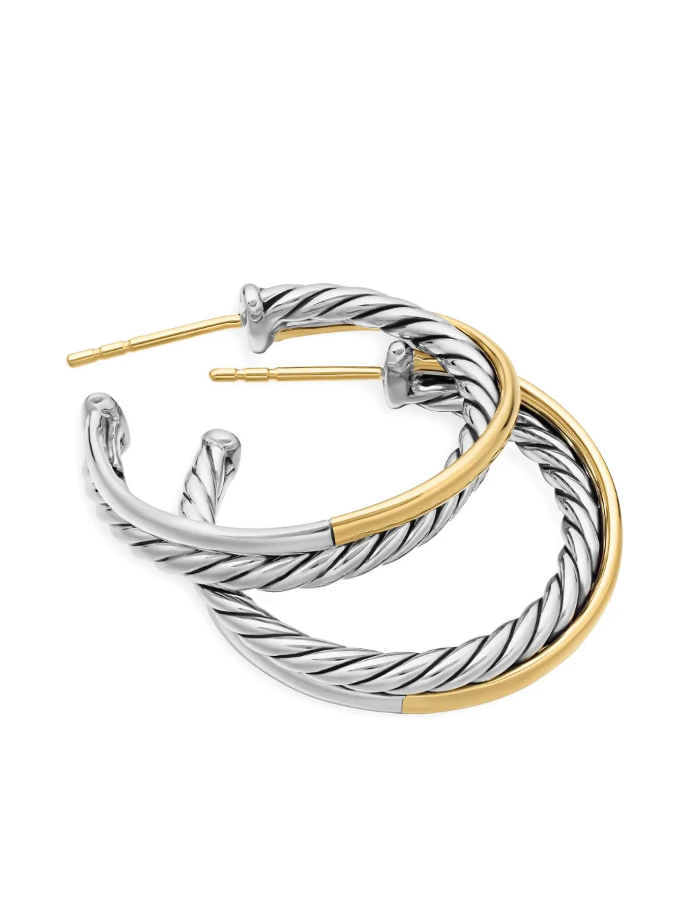 18kt Yellow Gold And Sterling Silver Crossover Hoop Earrings (26.5mm)