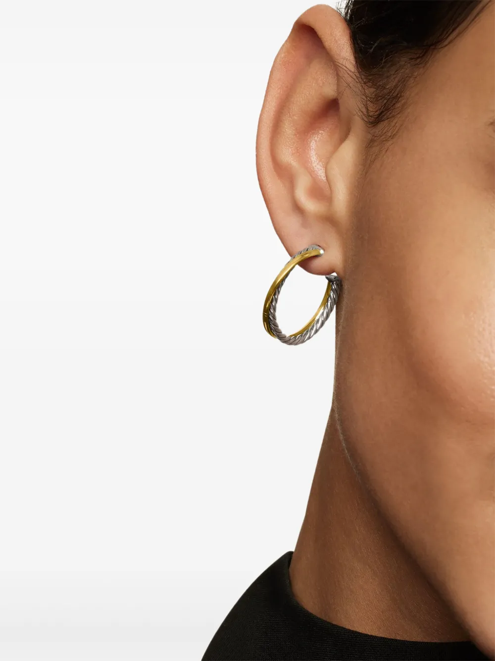 18kt Yellow Gold And Sterling Silver Crossover Hoop Earrings (26.5mm)