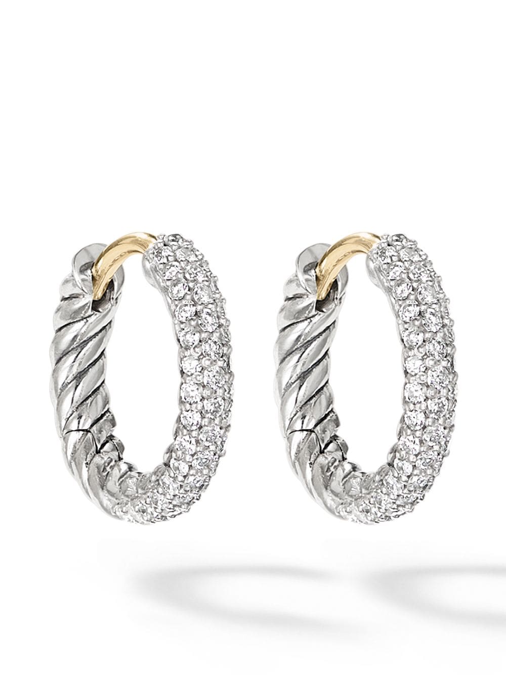 Image 1 of David Yurman sterling silver Petite pavé diamond huggie hoop earrings