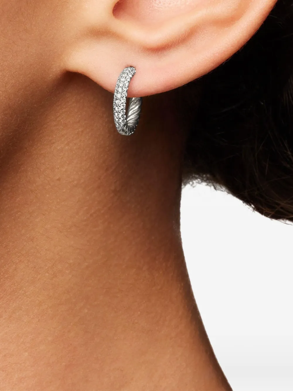  David Yurman Petite Creolen Mit Diamanten Pavé 14mm   Silber 