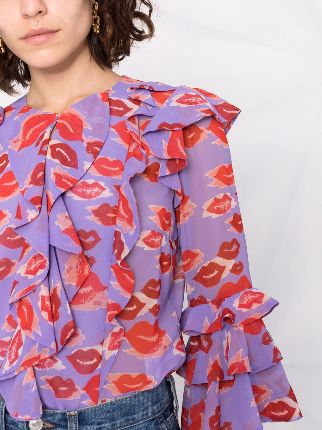 lips-print ruffled blouse展示图