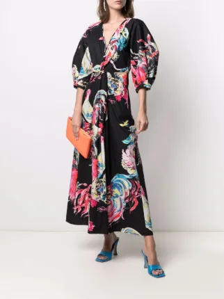 rooster-print puff-sleeve dress展示图