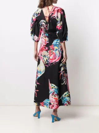 rooster-print puff-sleeve dress展示图