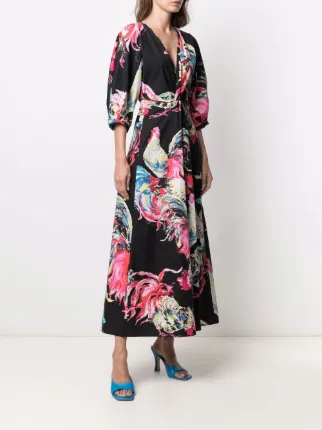 rooster-print puff-sleeve dress展示图