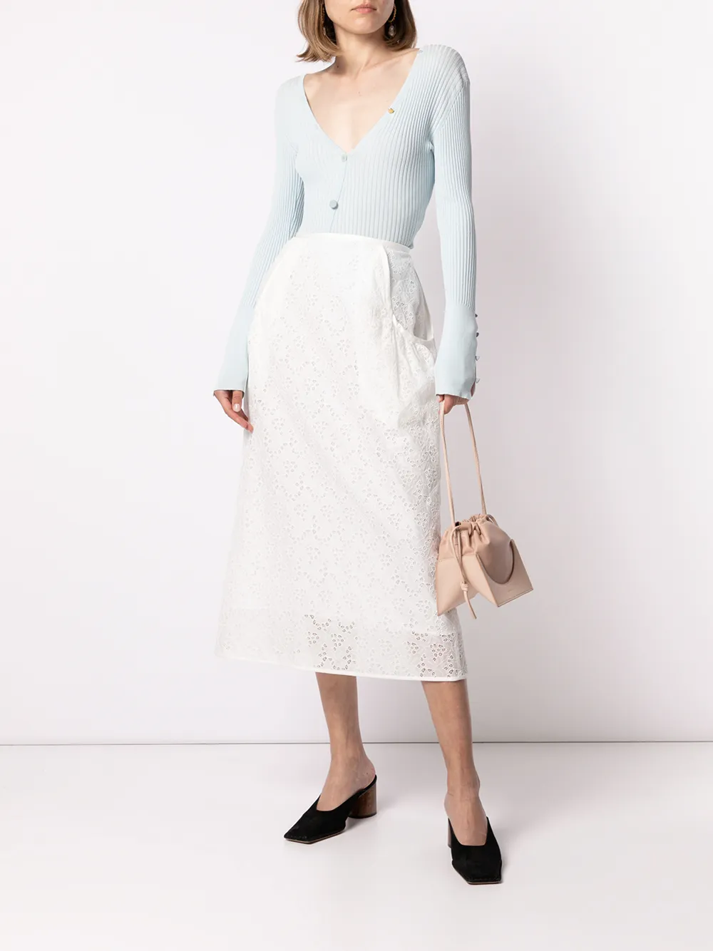 Shop Mame Kurogouchi Embroidered Lace Cotton Skirt In Weiss