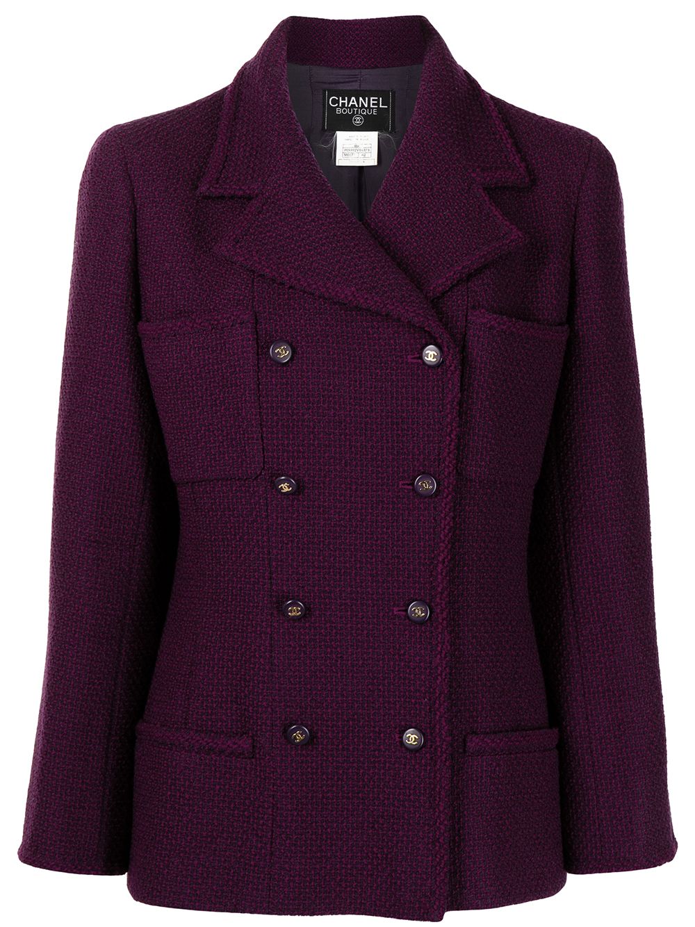 Pre-owned Chanel 1995 Cc Buttons Double-breasted Tweed Jacket In Purple