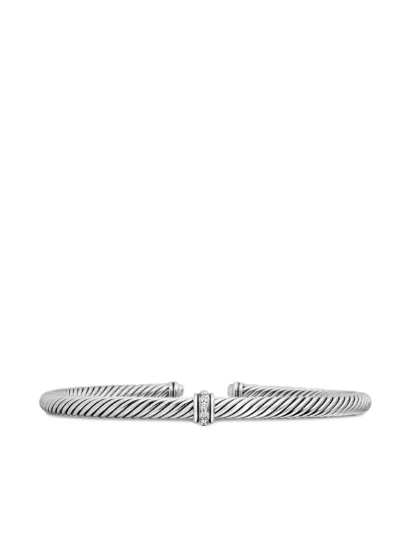 David Yurman Sterling Silver Classic Cable Station Diamond Bracelet (4mm)