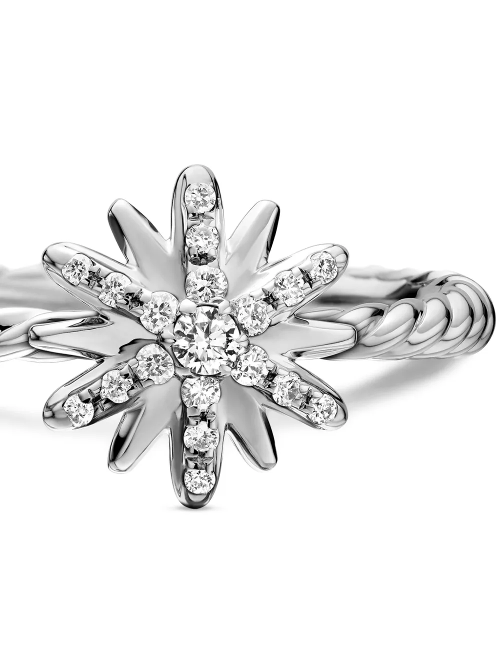 Sterling Silver Petite Starburst Diamond Ring (10mm)