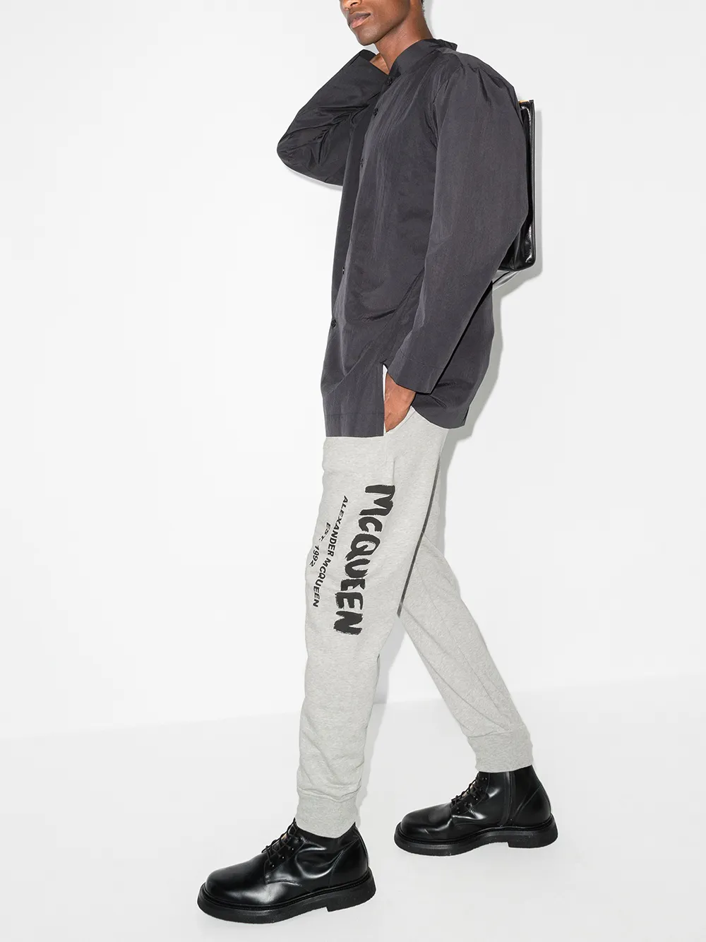 Shop Alexander Mcqueen Graffiti-print Track Pants In Grey