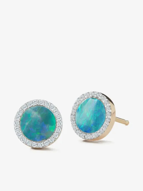 Mateo 14kt geelgouden stud oorbellen met diamant en opaal