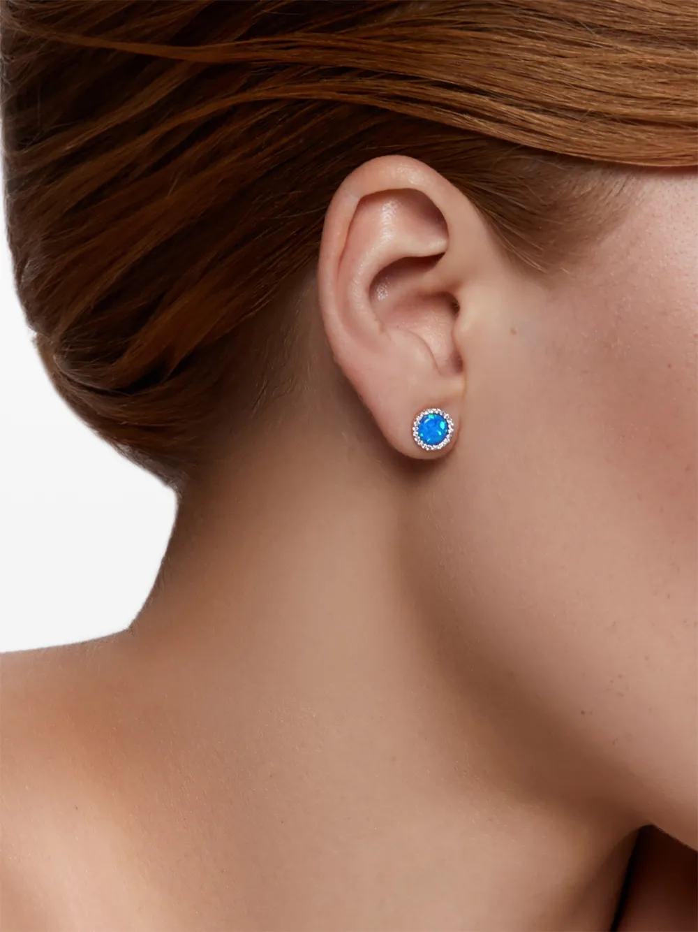 14k Yellow Gold Diamond Opal Stud Earrings