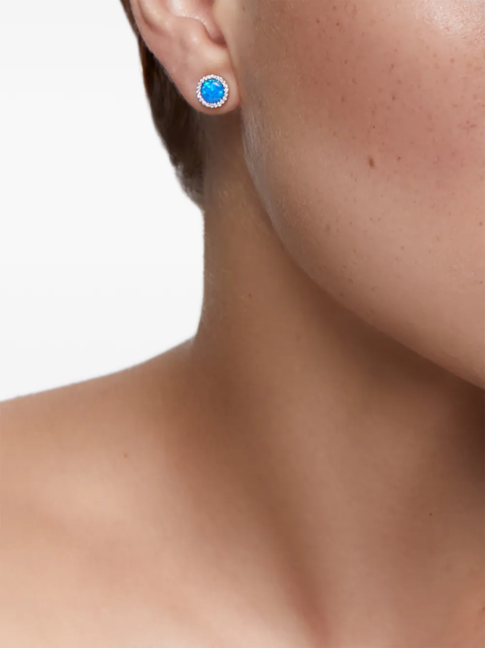 14k Yellow Gold Diamond Opal Stud Earrings
