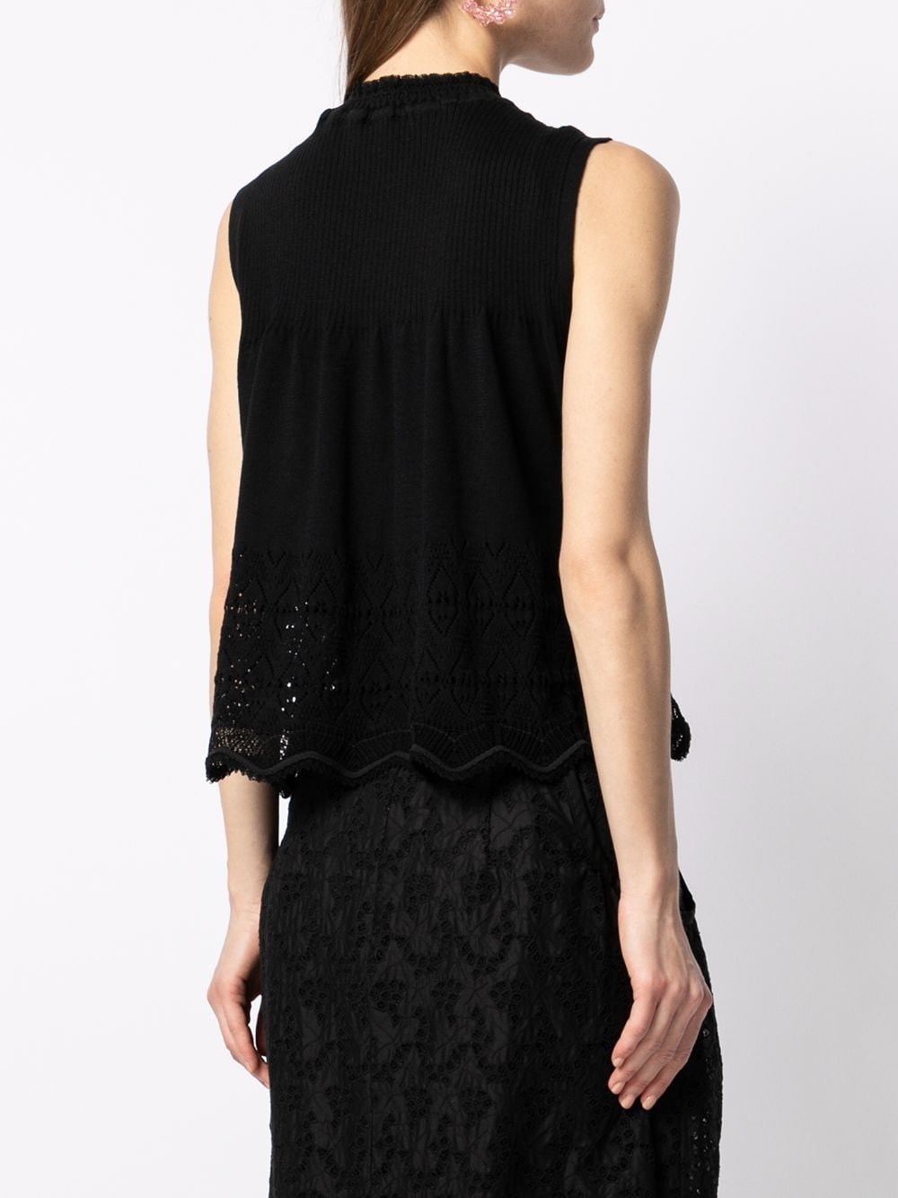Shop Mame Kurogouchi Knit Cotton-blend Sleeveless Top In Black