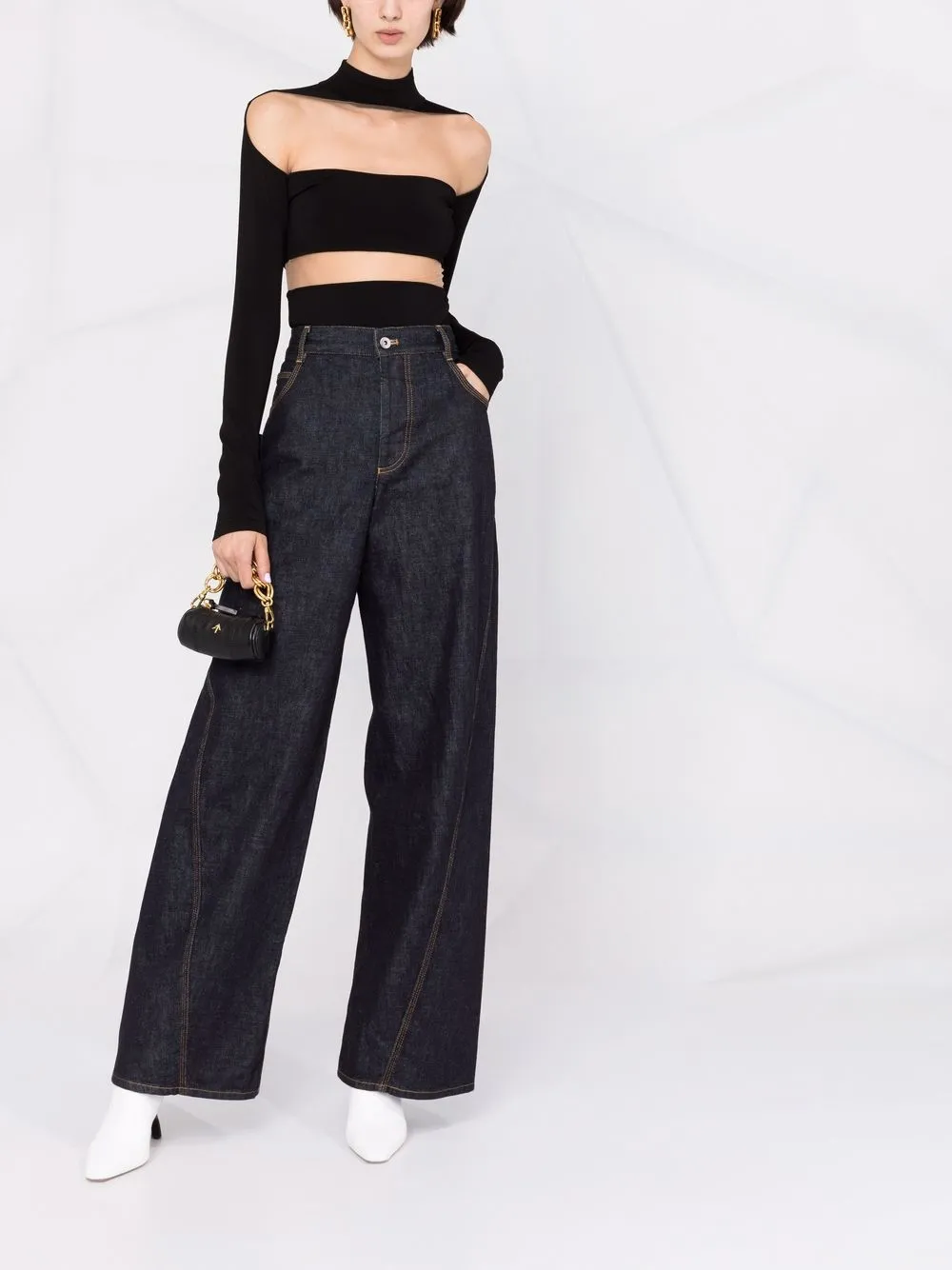 фото Mugler топ из джерси с высоким воротником и вырезами