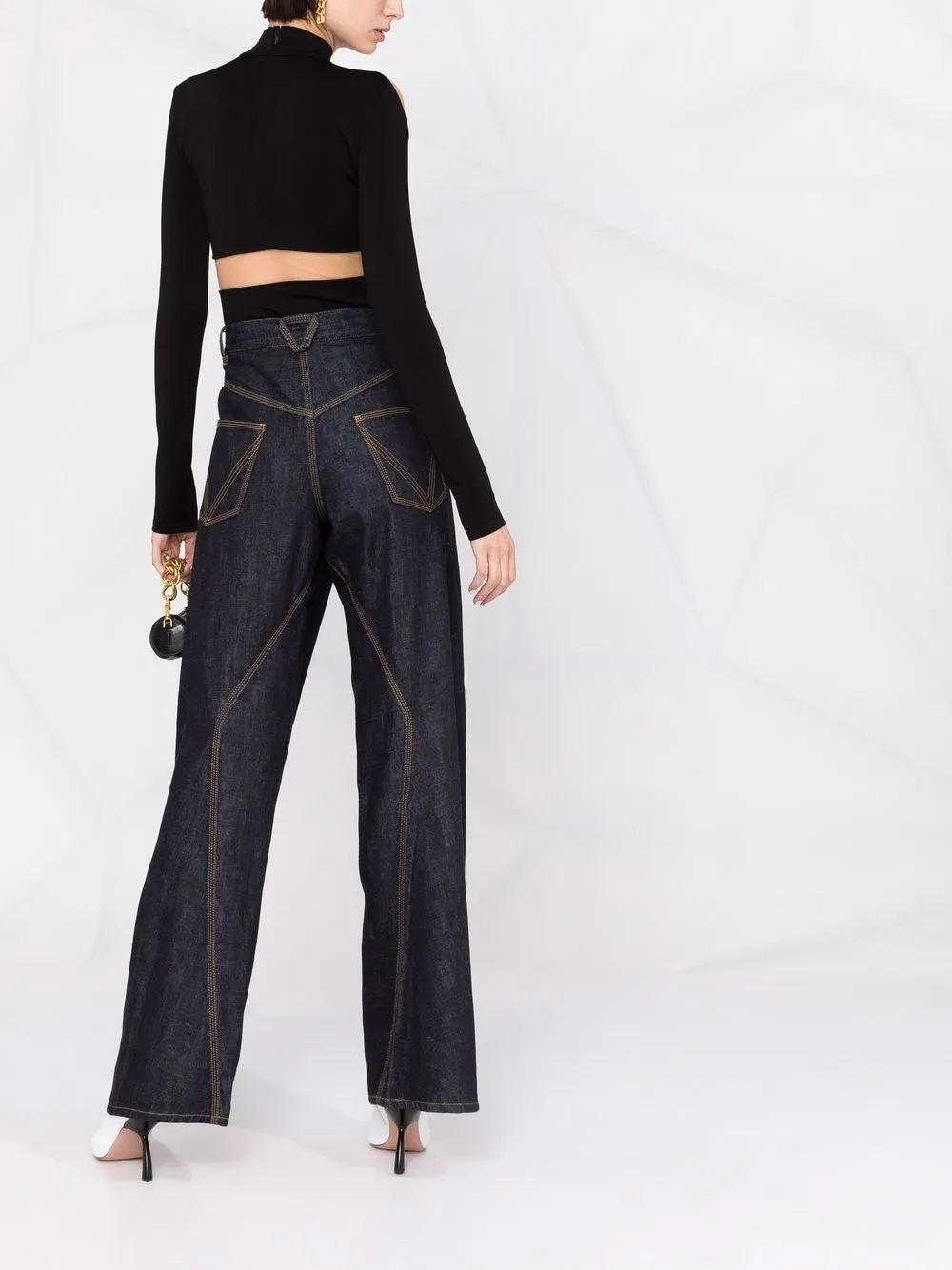 фото Mugler топ из джерси с высоким воротником и вырезами