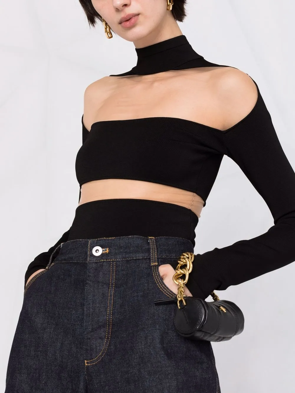 фото Mugler топ из джерси с высоким воротником и вырезами