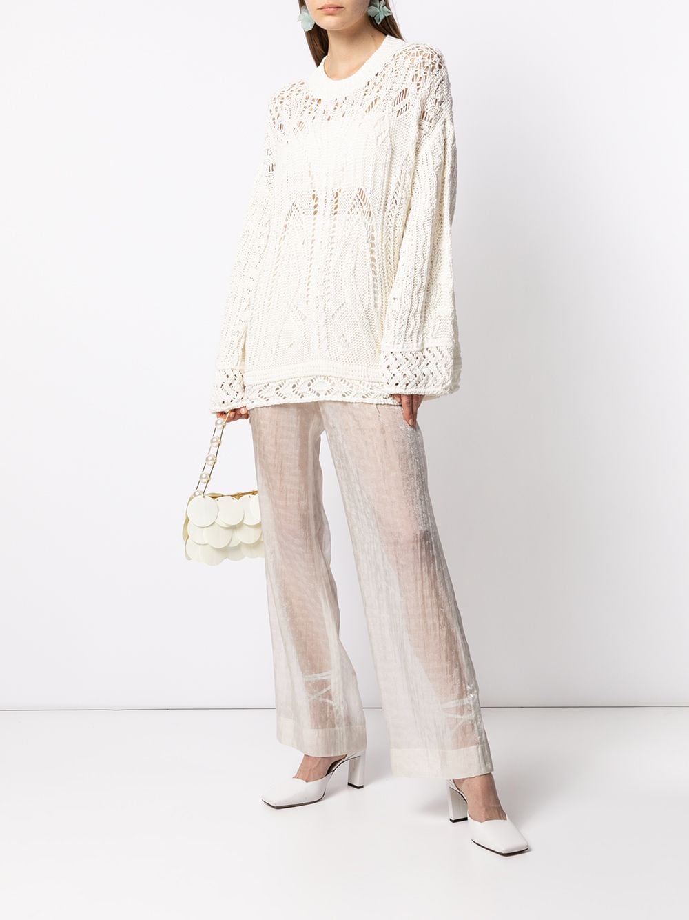 Shop Mame Kurogouchi High-waist Jacquard Sheer Trousers In White