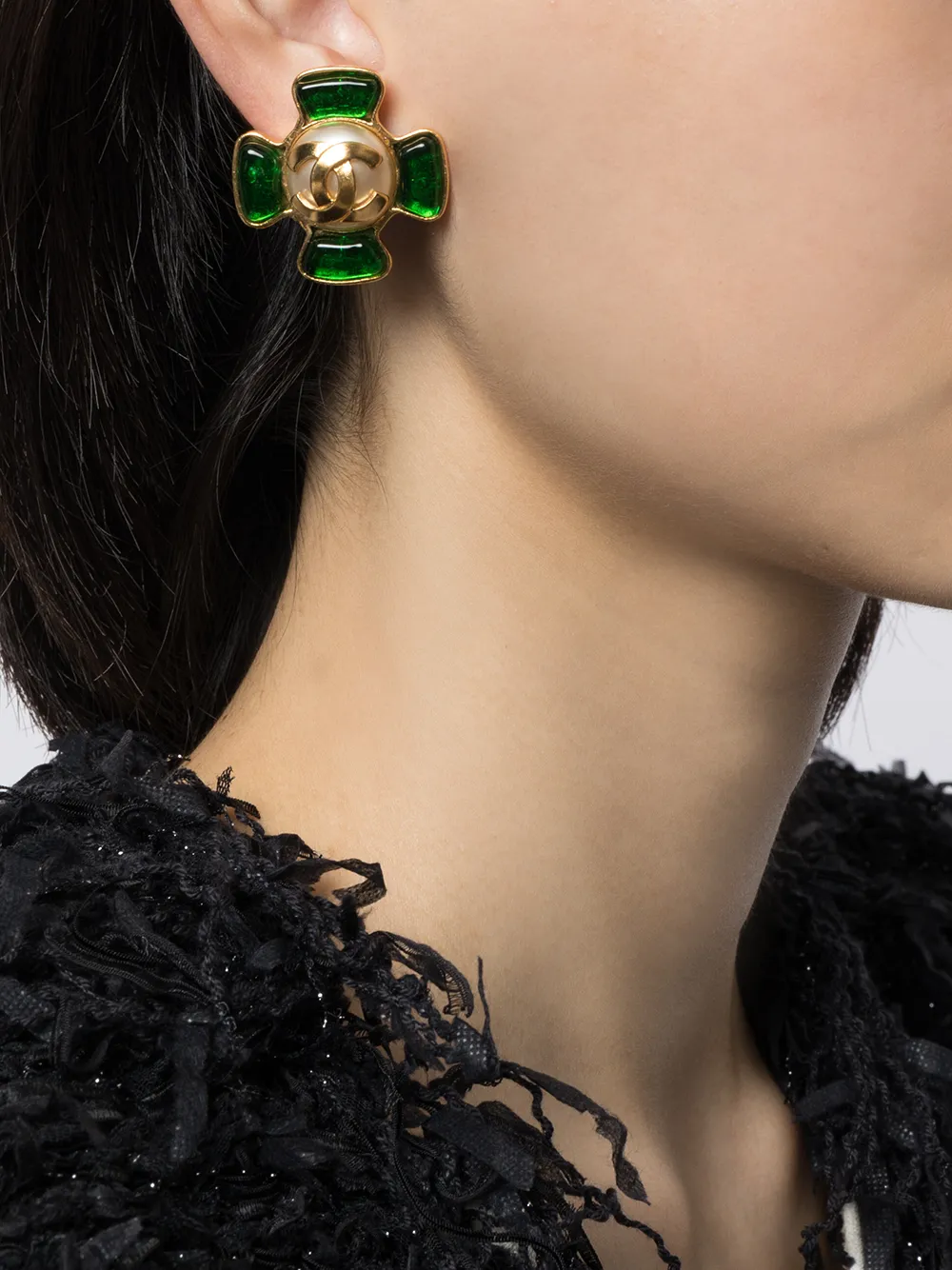 CHANEL Pre-Owned 1995 oorbellen met CC-logo - Groen